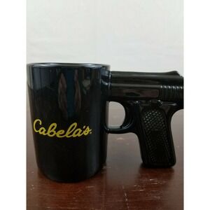 CABELA'S BLACK‎ HAND GUN PISTOL GRIP HANDLE 16 OZ CERAMIC COFFEE TEA MUG CUP
